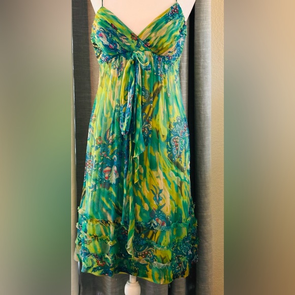 Sue Wong Green Ruched Wrap Sundress - Picture 2 of 7